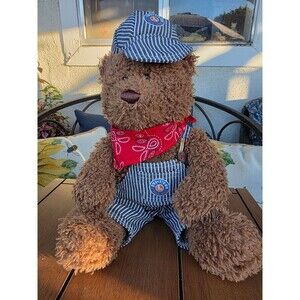 Lionel Trains Engineer Teddy Bear by Gund - Striped Overalls & Red Bandana